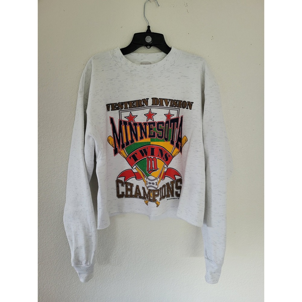 Vintage 1991 Minnesota Twins Champions Cropped Sweatshirt Grey XL